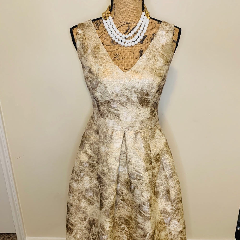 Cream, tan and gold and white dress. Size 12.